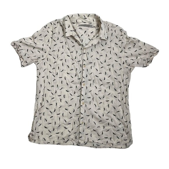 AllSaints men's shirt XL white blue feather print short sleeve button down - Picture 1 of 6